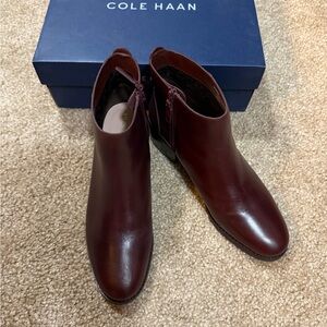 Cole Haan Holis Buckle Burgundy Leather Ankle Booties